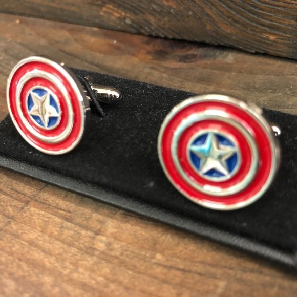 CUFFLINKS for dress shirt CAPTAIN AMERICA MARVEL Cuff Links Prom Groom SUPERHERO - Picture 1 of 10